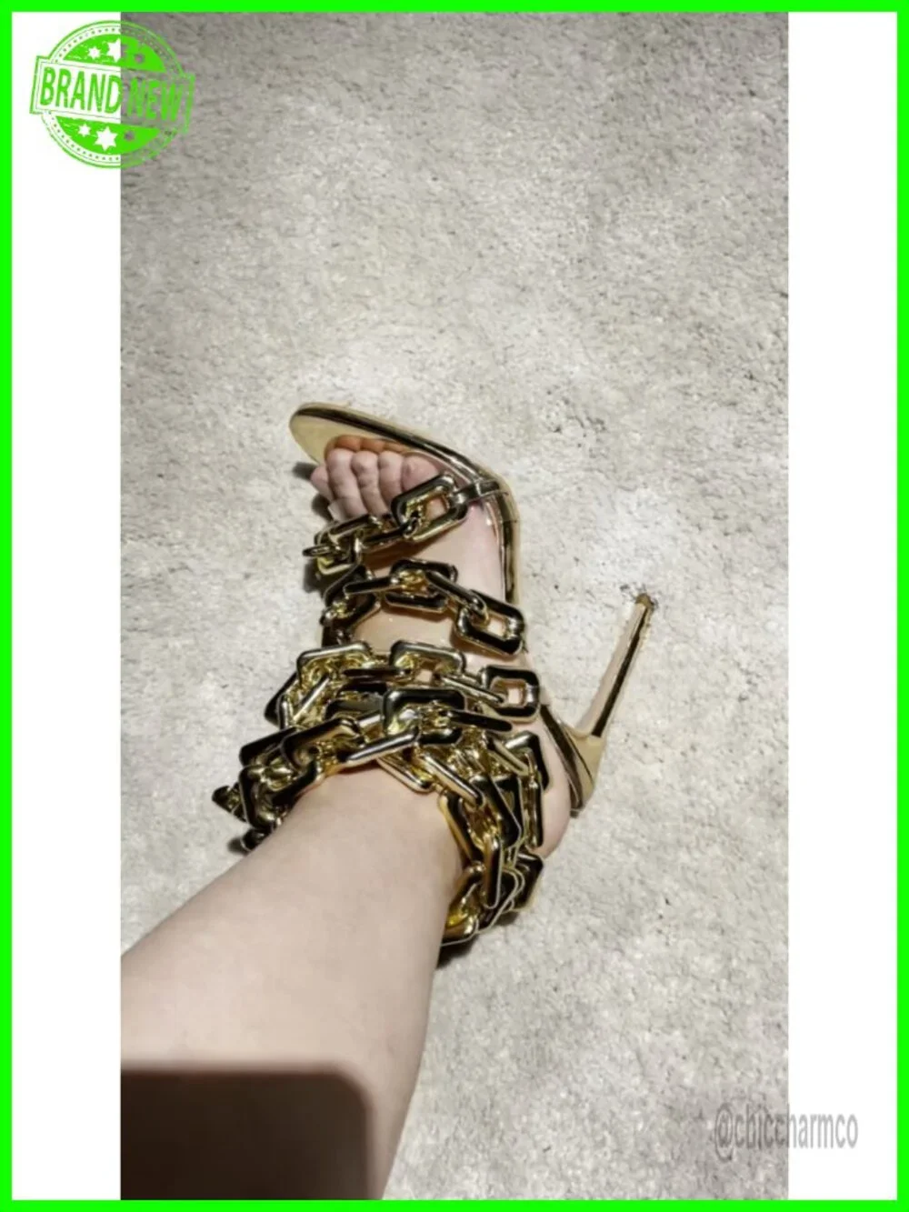 Lace Up Clear PVC Stiletto Heeled Sandals with Gold Chain